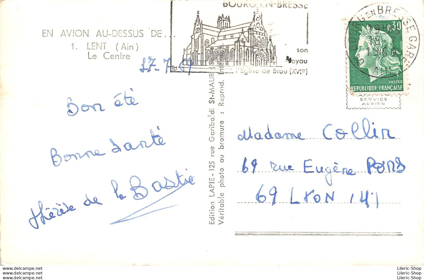 [01] Ain >EN AVION AU-DESSUS DE  LENT ▬ Le Centre - Hôtel De La Place - Citroën Type H - Cpsm PF 1968 - Unclassified