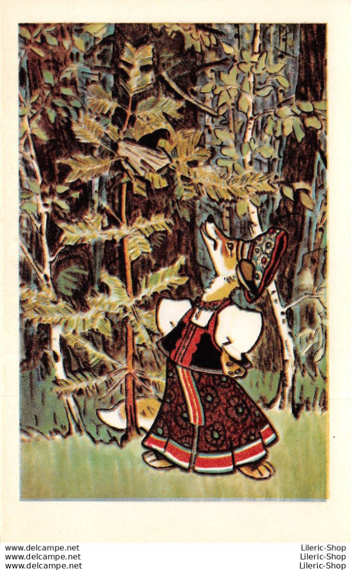 Anthopomorphism Vintage USSR Russian Folktale ART Postcard 1969 Fox In Russian Folk Dress Artist E. Rachev - Contes, Fables & Légendes