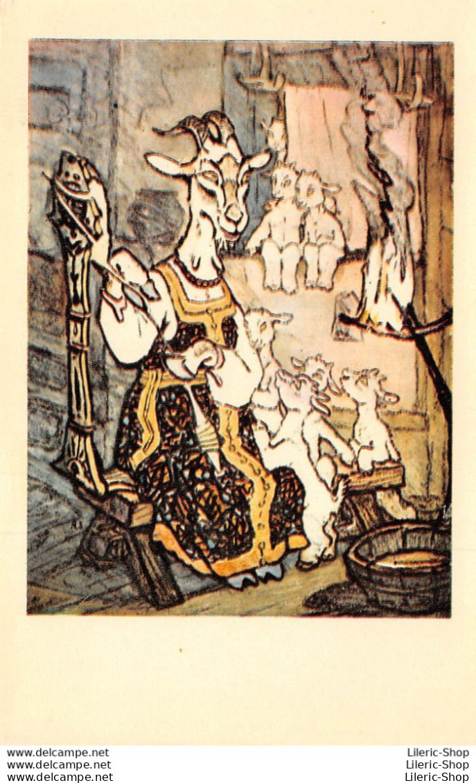 Anthropomorphism Vintage USSR Russian Folktale ART Postcard 1969 Goat Behind The Spinning Wheel Artist E. Rachev - Fairy Tales, Popular Stories & Legends