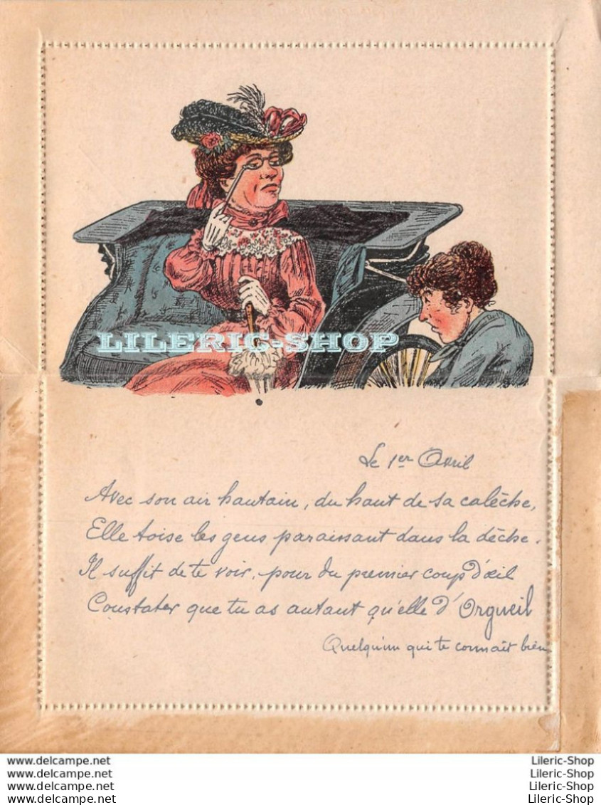 Carte-lettre Double 1er Avril  ± 1900 Illustration Et Propos Médisants Anonymes - 1er Avril - Poisson D'avril