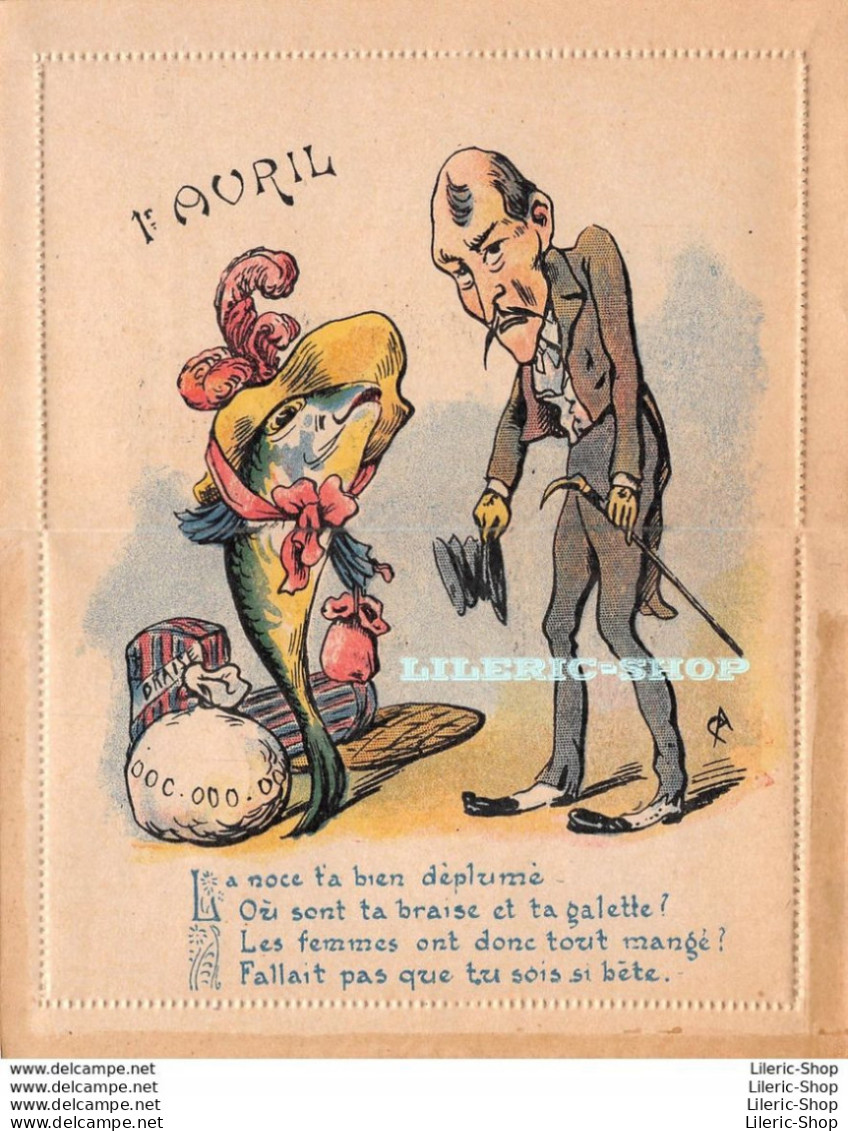 Carte-lettre Double 1er Avril  ± 1900 Illustration Et Propos Médisants Anonymes - Caran D'Ache ? - Erster April