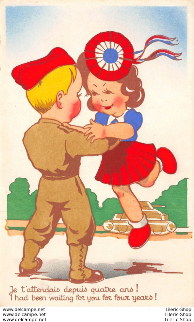 Militaria Patriotique Cocarde Tricolore Enfants Couple Amoureux  "Je T'attendais Depuis Quatre Ans ! - Children's Drawings