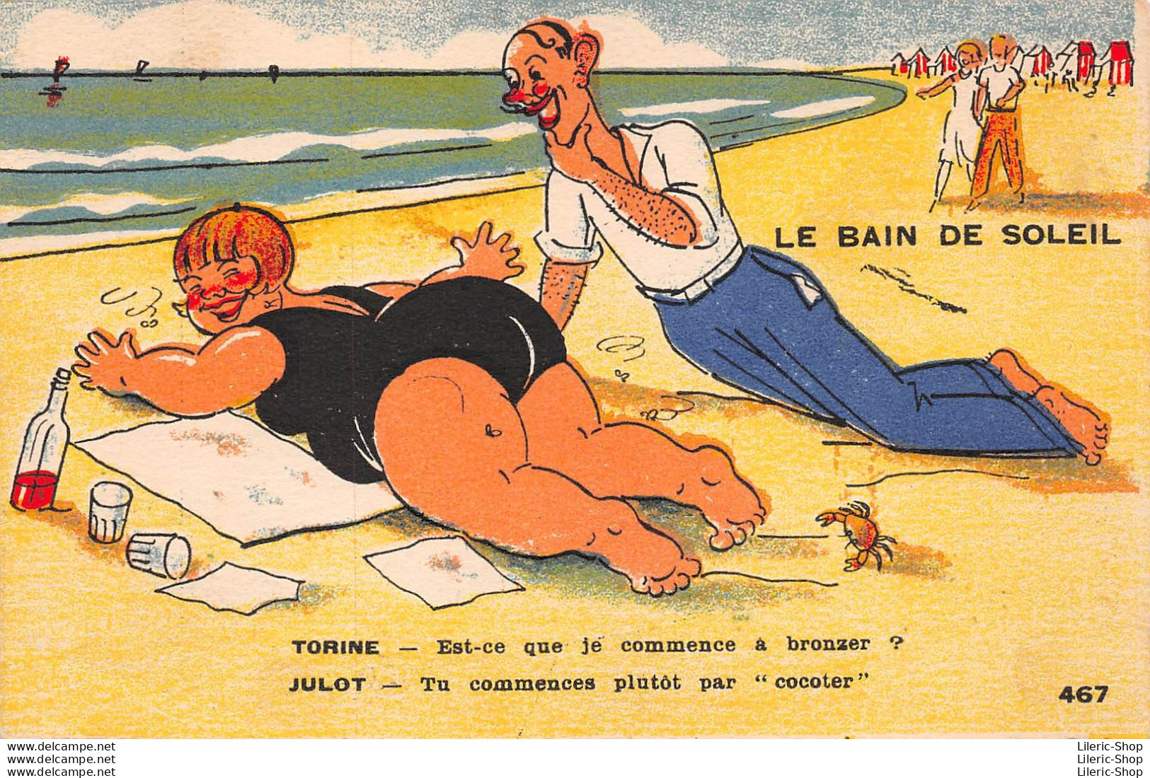 HUMOUR -  TORINE Et JULOT " Le Bain De Soleil " Plage Mer Couple Grosses Fesses - Humour