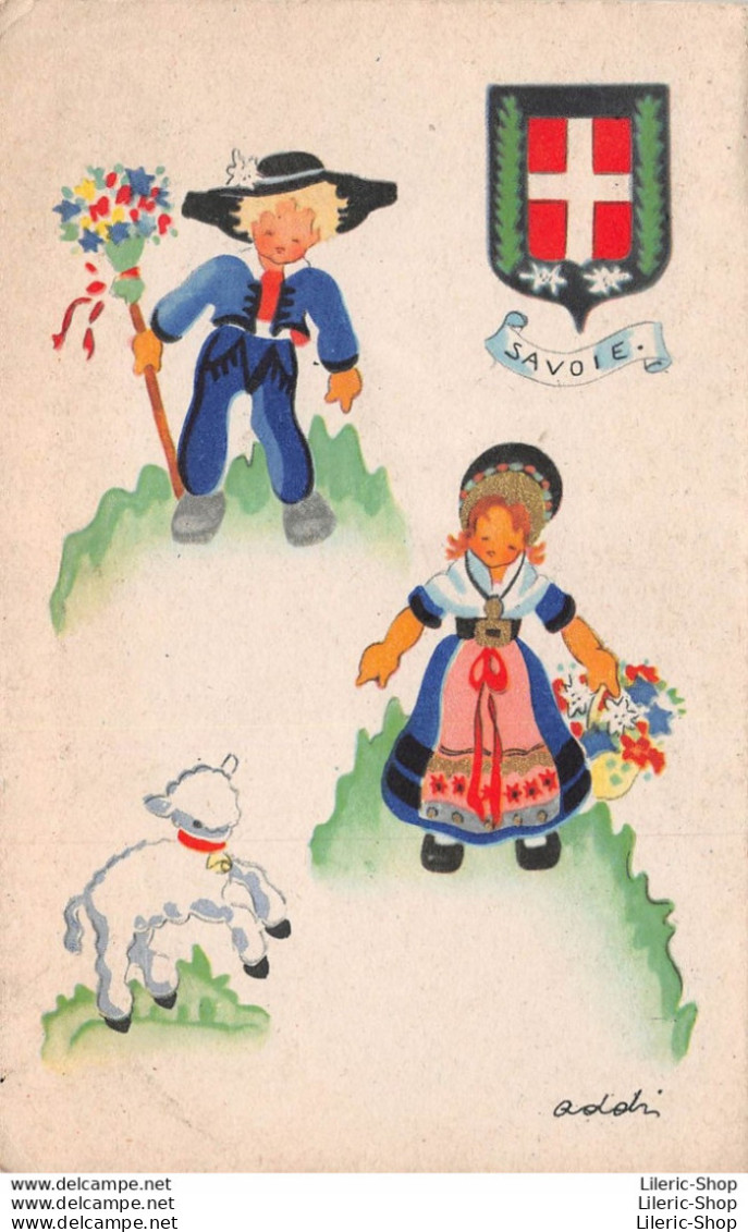 Savoie (73) Costume Et Blason - Enfants Agneau Fleurs (Signée Addri) - Autres & Non Classés