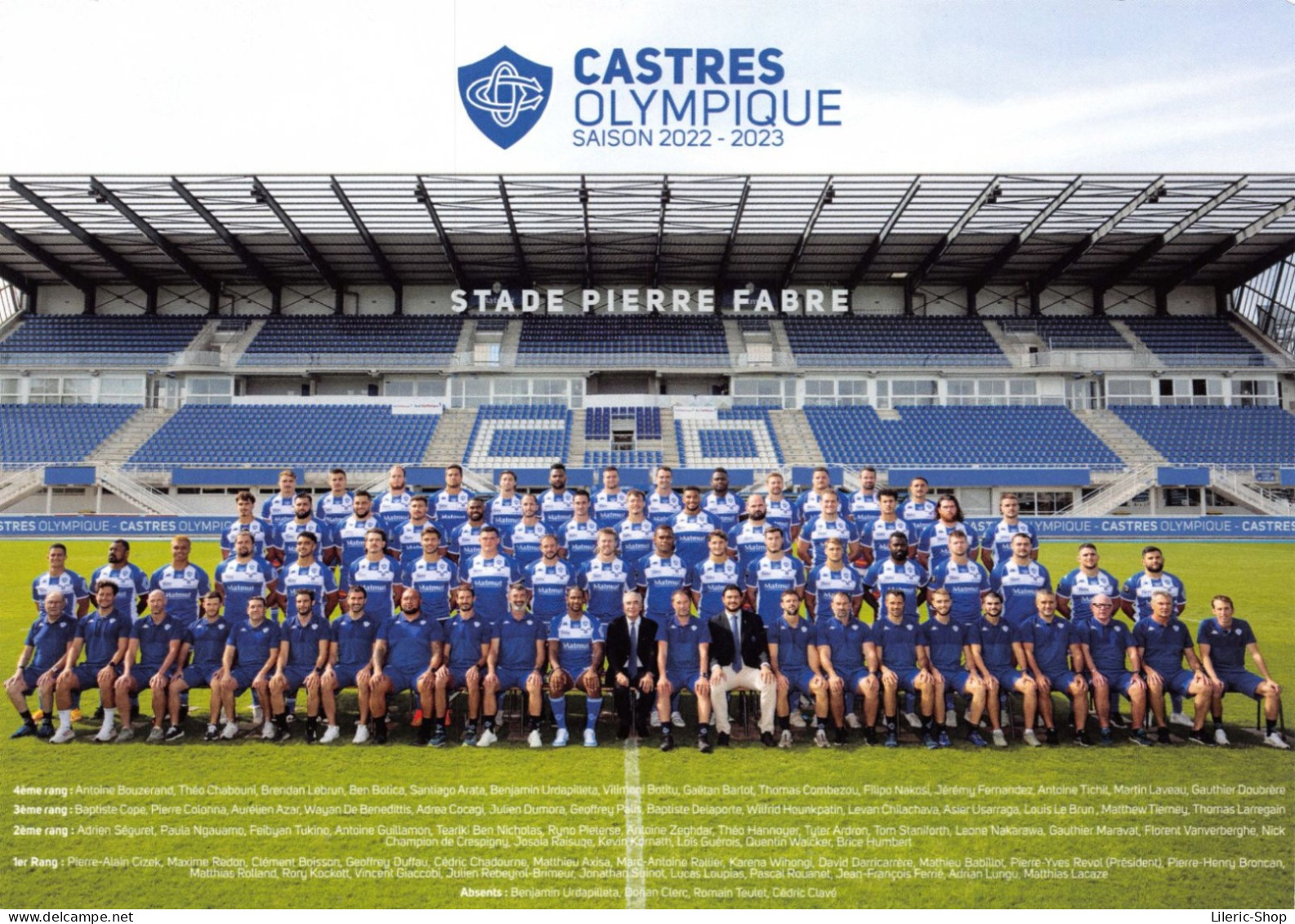 Rugby TOP 14 - CASTRES OLYMPIQUE (CO) Effectif Joueurs Saison 2022- 2023 - Stade Pierre FABRE Format 150x210 - Rugby