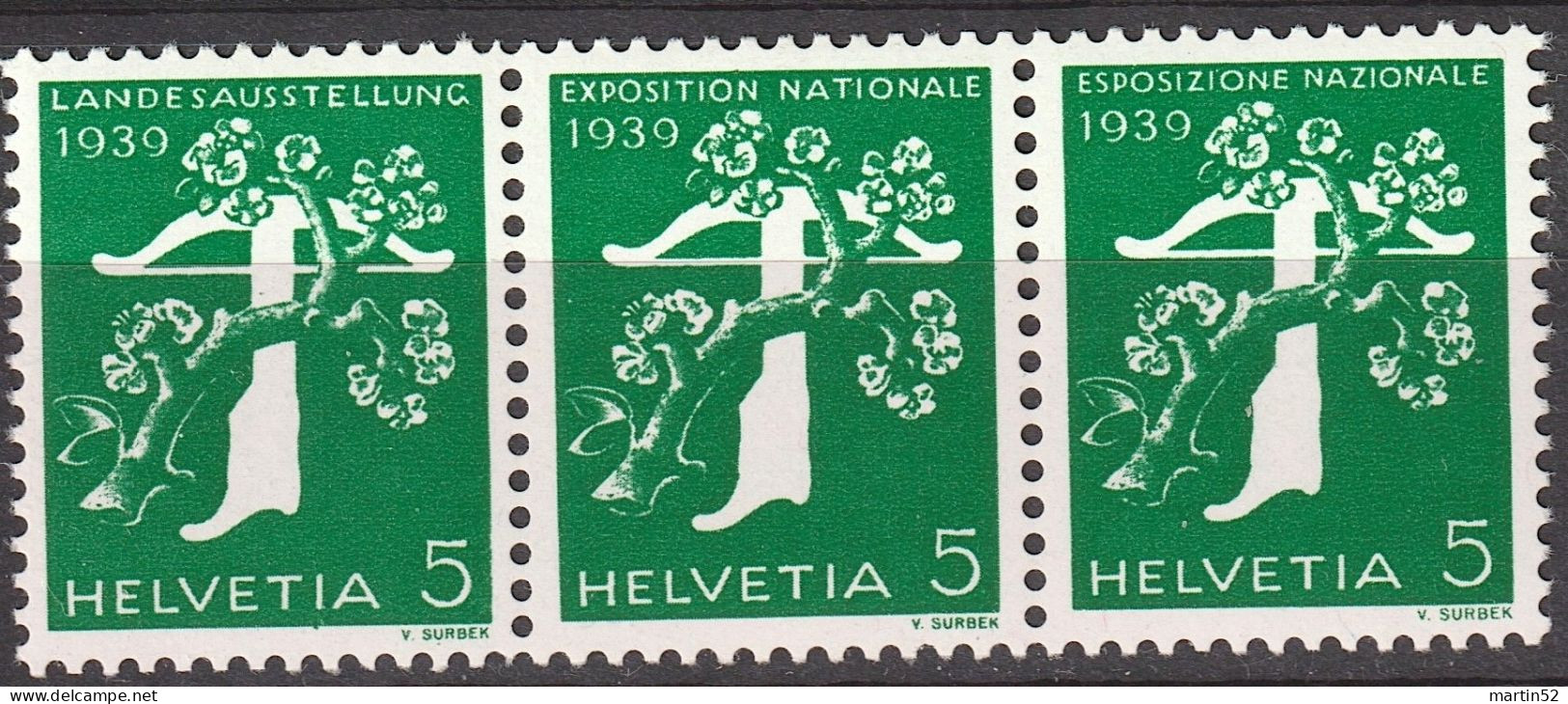 Schweiz Suisse 1939: 3er-Streifen Landi-Rollenmarken Zu Z25a Mi W8 Mit N° O8230 **/* MNH/MLH (Zu CHF 19.00) - Coil Stamps