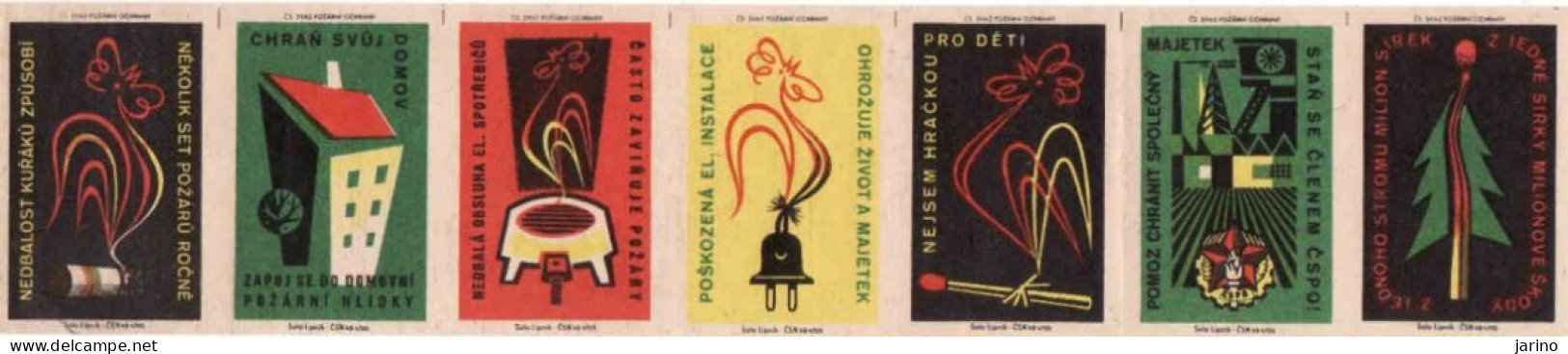 Czech Republic, 7 X Matchbox Labels, Fire Protection, Fire Cock, - Zündholzschachteletiketten