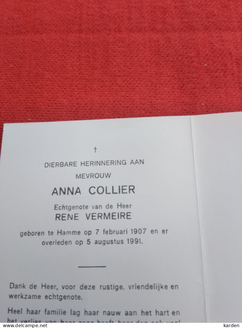 Doodsprentje Anna Collier / Hamme 7/2/1907 - 5/8/1991 ( Rene Vermeire ) - Religion &  Esoterik
