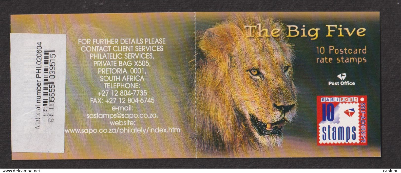 AFRIQUE DU SUD   Y & T CARNET C51aII POSTE AERIENNE  FAUNE LION 2002 NEUF - Carnets