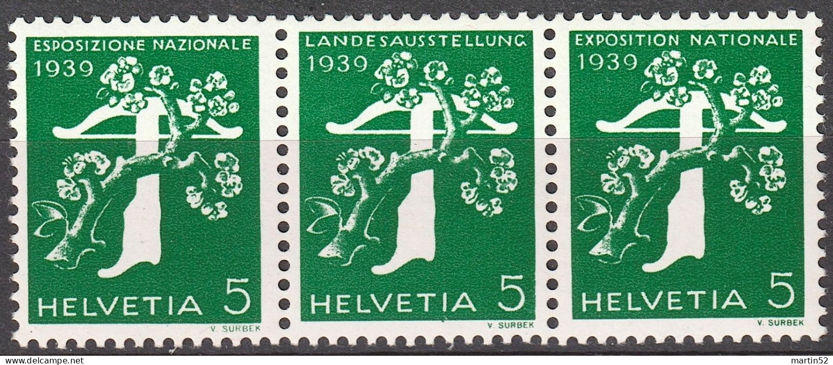 Schweiz Suisse 1939: 3er-Streifen Landi-Rollenmarken Zu Z25c Mi W12 Mit N° O1355 **/* MNH/MLH (Zu CHF 14.50) - Rouleaux