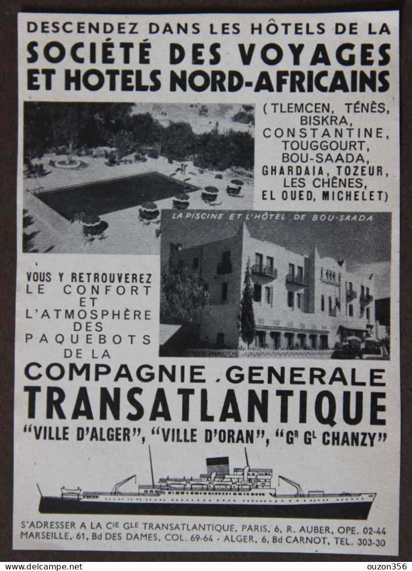 Publicité : Sté Des Voyages Et Hôtels Nord-Africains, Compagnie Générale Transatlantique, 1951 - Publicités
