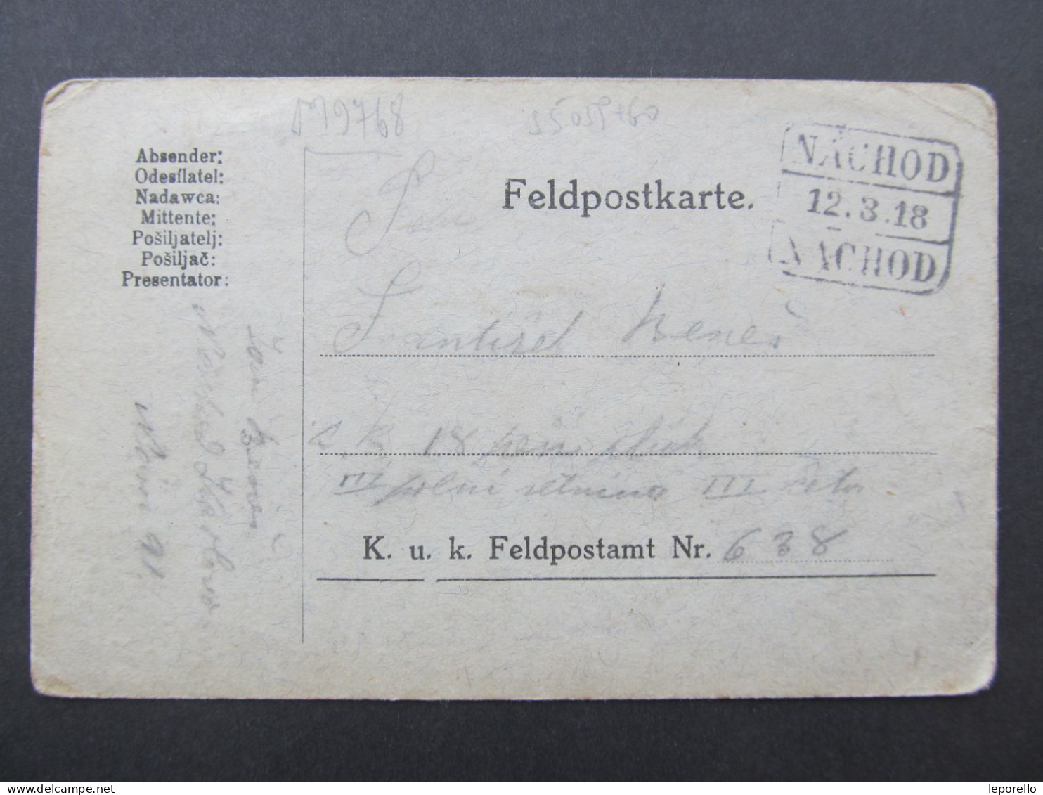 KARTE  Náchod FP Nr. 638 Feldpost 1918  / P9932 - Lettres & Documents