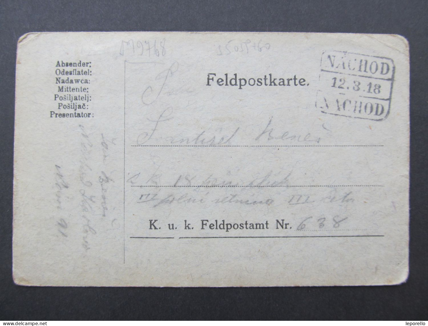 KARTE  Náchod FP Nr. 638 Feldpost 1918  / P9932 - Cartas & Documentos