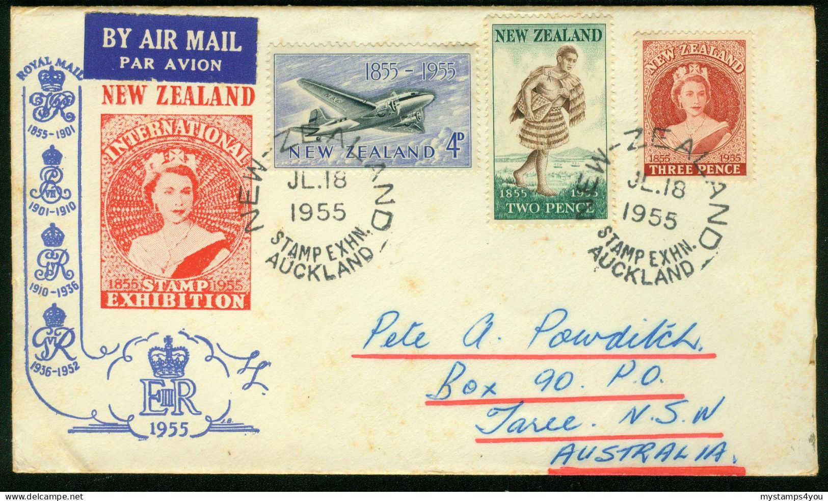 Br New Zealand, Auckland 1955 Special Cover > Australia (Int Stamp Exn FDC) #bel-1062 - Covers & Documents