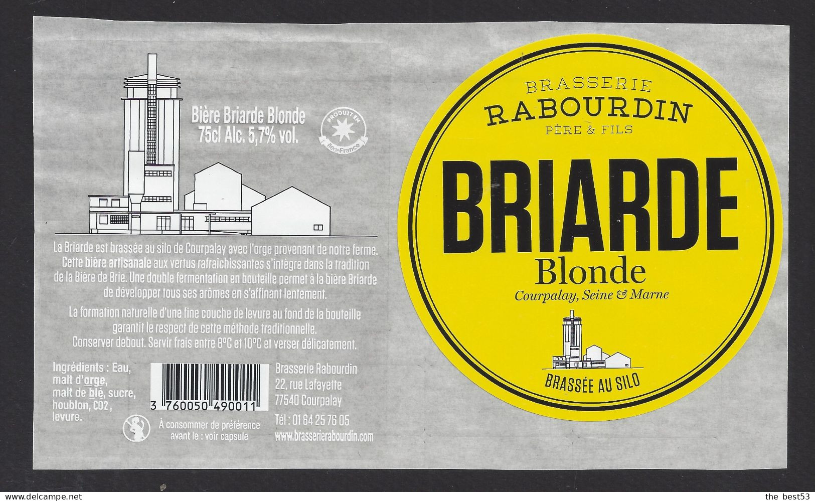 Etiquette De Bière Blonde  -  Briarde  -    Brasserie Rabourdin  à  Courpalay    (77) - Beer