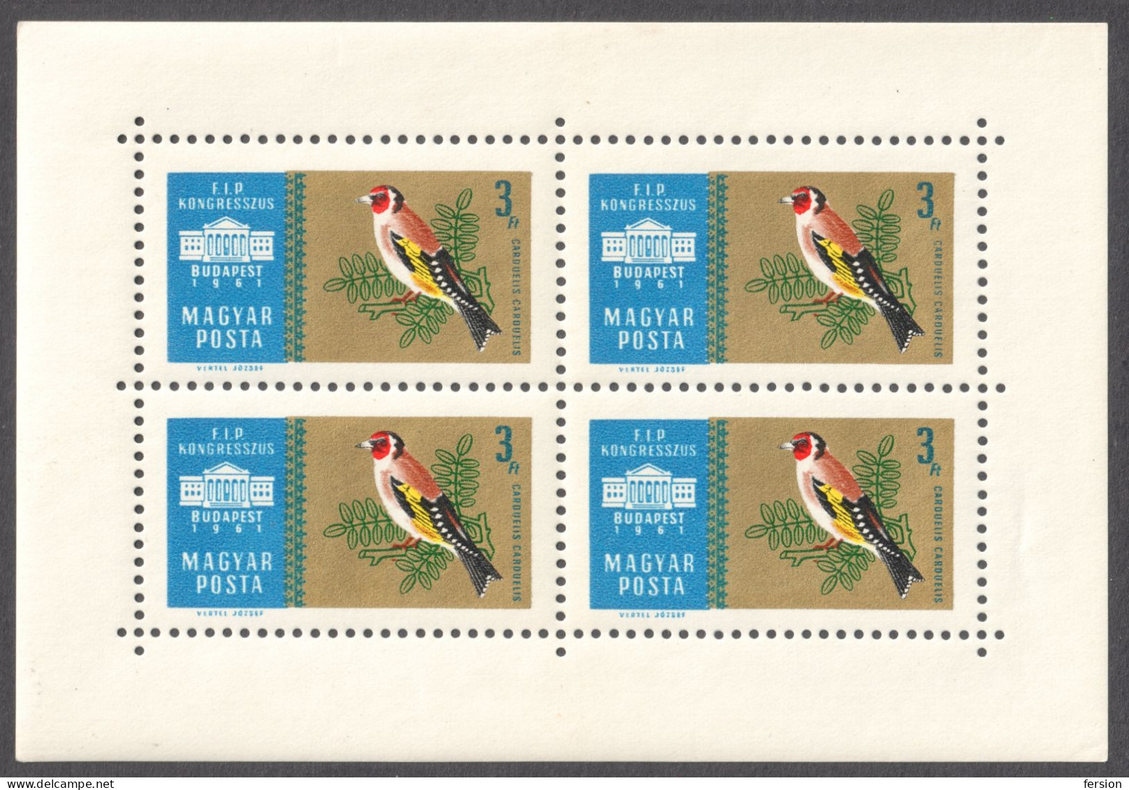 BUTTERFLY BIRD Goldfinch FLAG FLOWER Orchids Orchid GOLD Mini Sheet SET 1961 Stamp Exhibition Budapest HUNGARY FIP - Ongebruikt