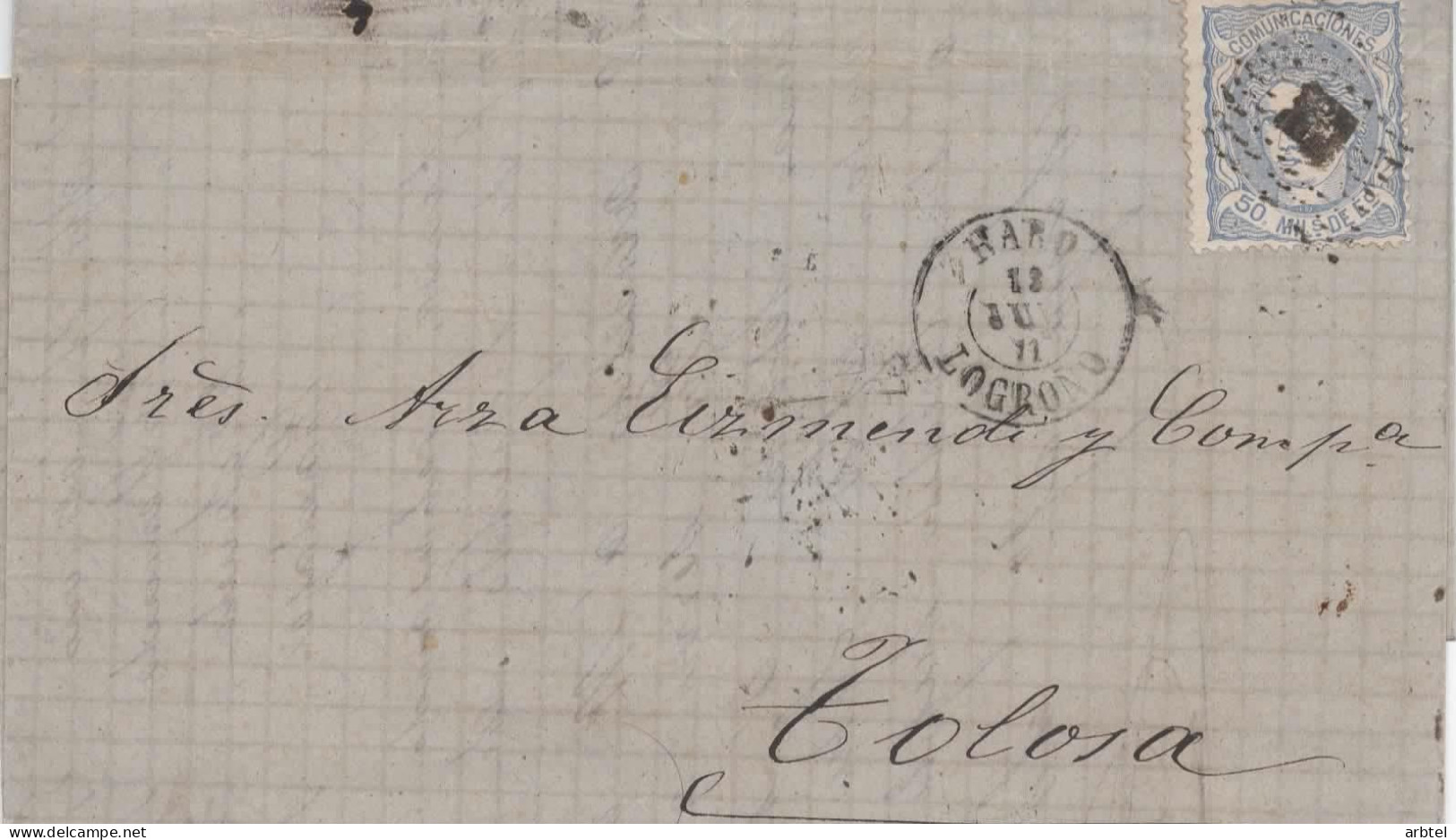HARO LA RIOJA A TOLOSA 1871 - Lettres & Documents