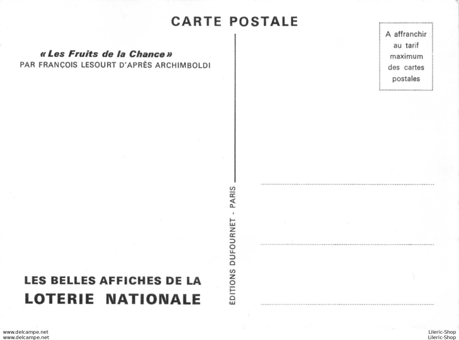 LES BELLES AFFICHES DE LA LOTERIE NATIONALE « Les Fruits De La Chance » PAR FRANÇOIS LESOURT D'APRÈS ARCHIMBOLDI - 1900-1949