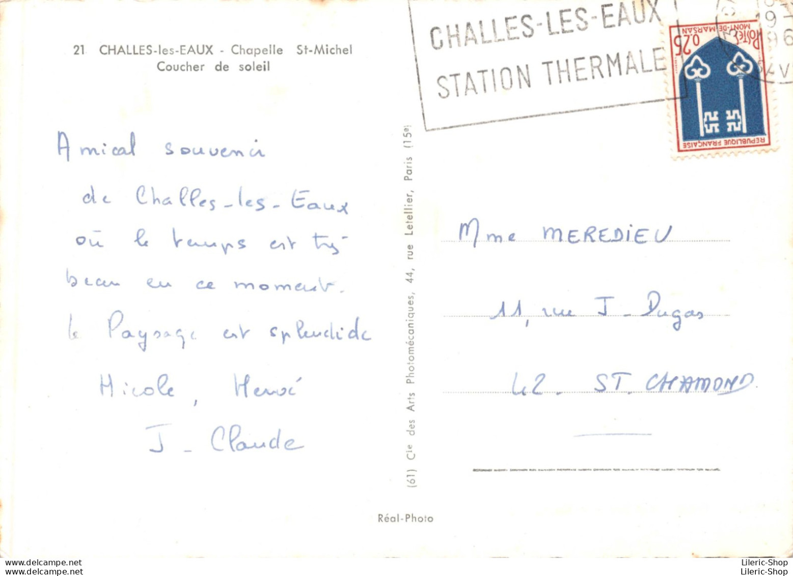 CHALLES-les-EAUX Chapelle St-Michel - Coucher De Soleil .- Cpsm Dentelée GF 1964 - Autres & Non Classés