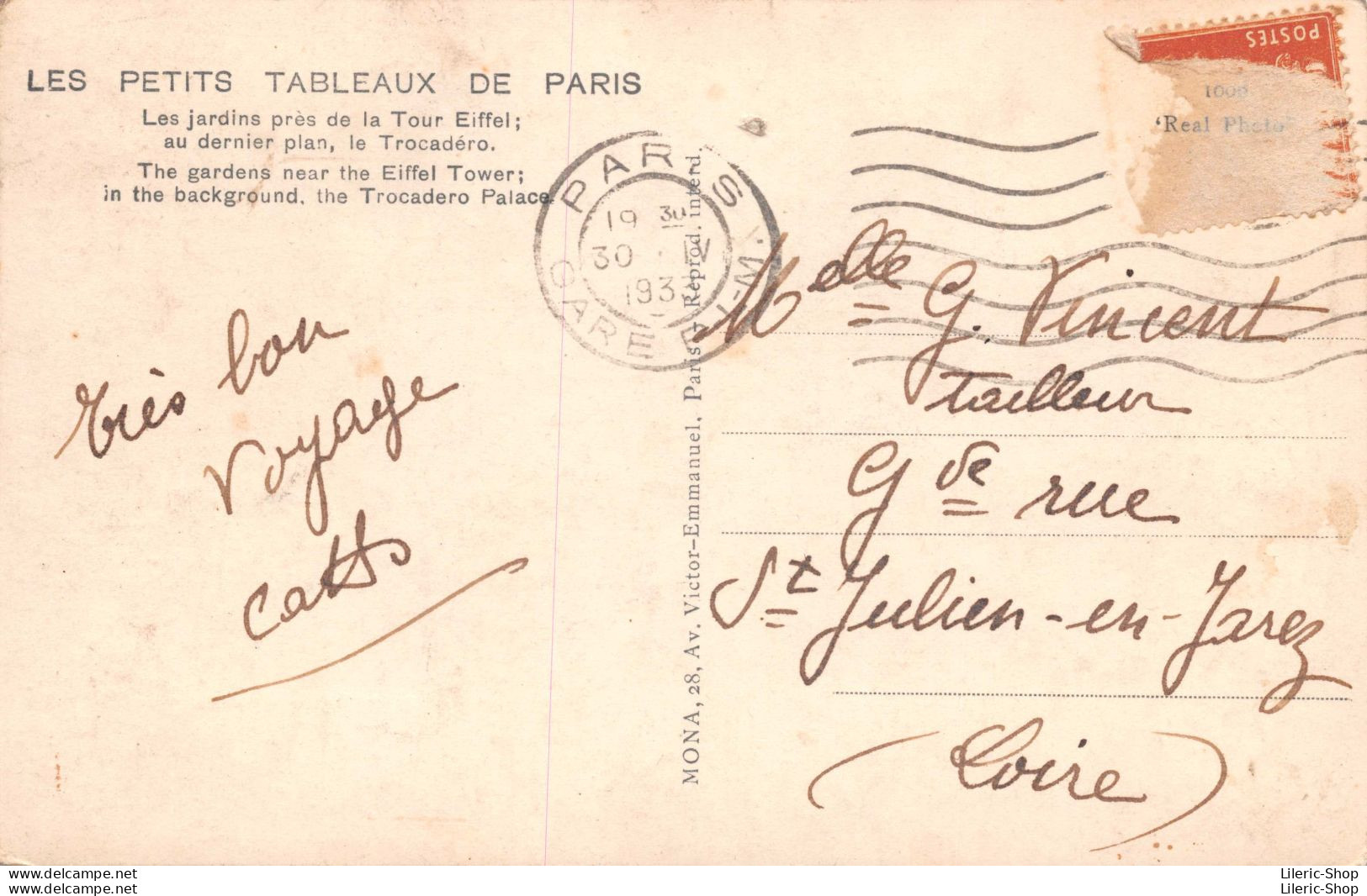LES PETITS TABLEAUX DE PARIS Les Jardins Près De La Tour Eiffel; Au Dernier Plan, Le Trocadéro Cpa 1933 - Eiffeltoren