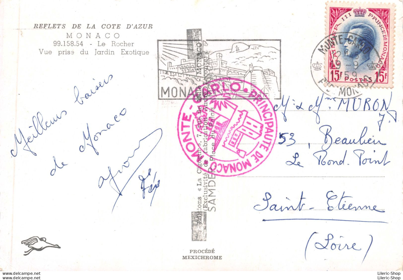 MONACO - Le Rocher Vue Prise Du Jardin Exotique - Le Stade Louis II - Cpsm Dentelée  GF 1959 - Sonstige & Ohne Zuordnung