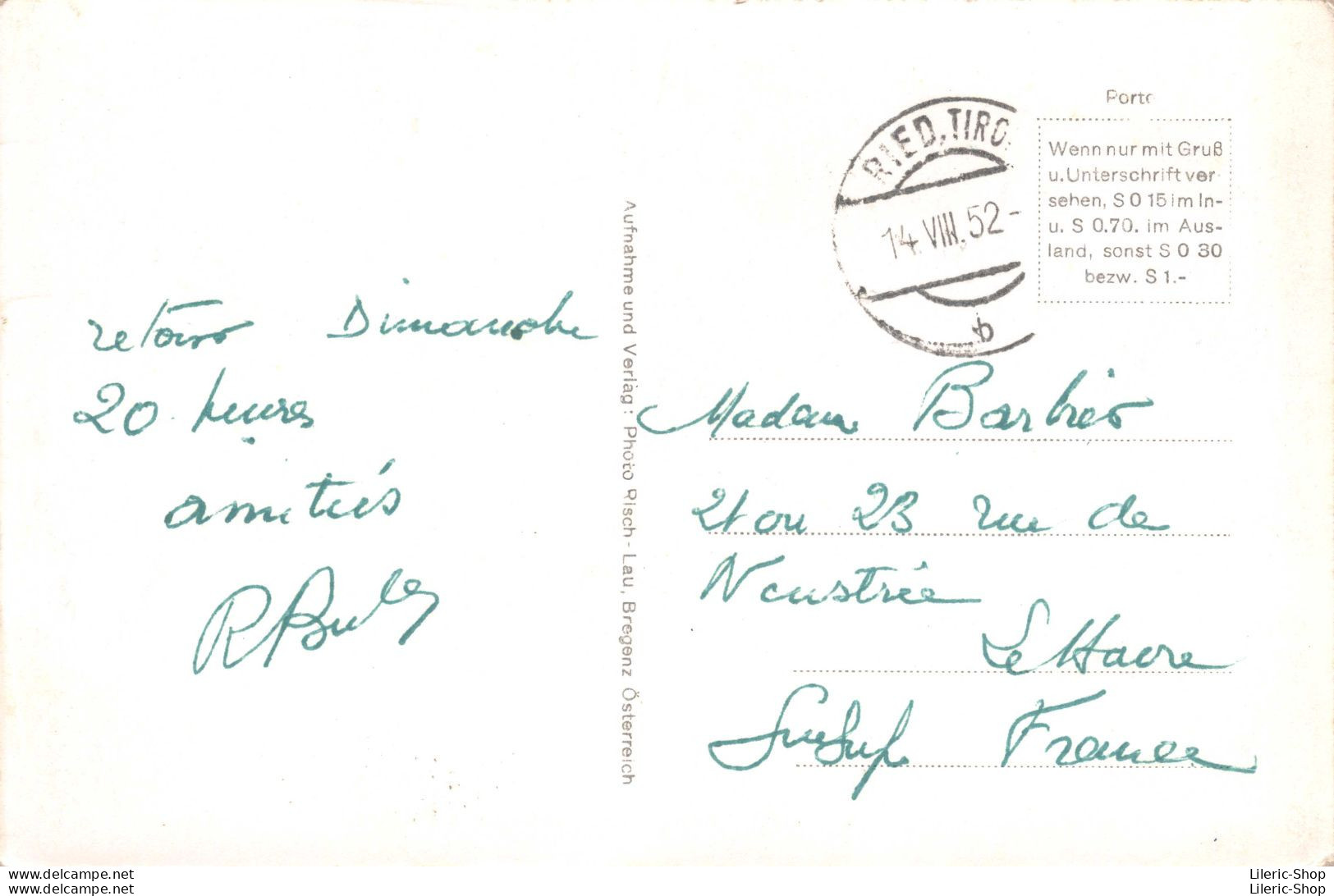 AUTRICHE - Alte Postkarte 1952 - SERFAUS 1427m TIROL 6642 Risch-Lau. Bregenz - Sonstige & Ohne Zuordnung