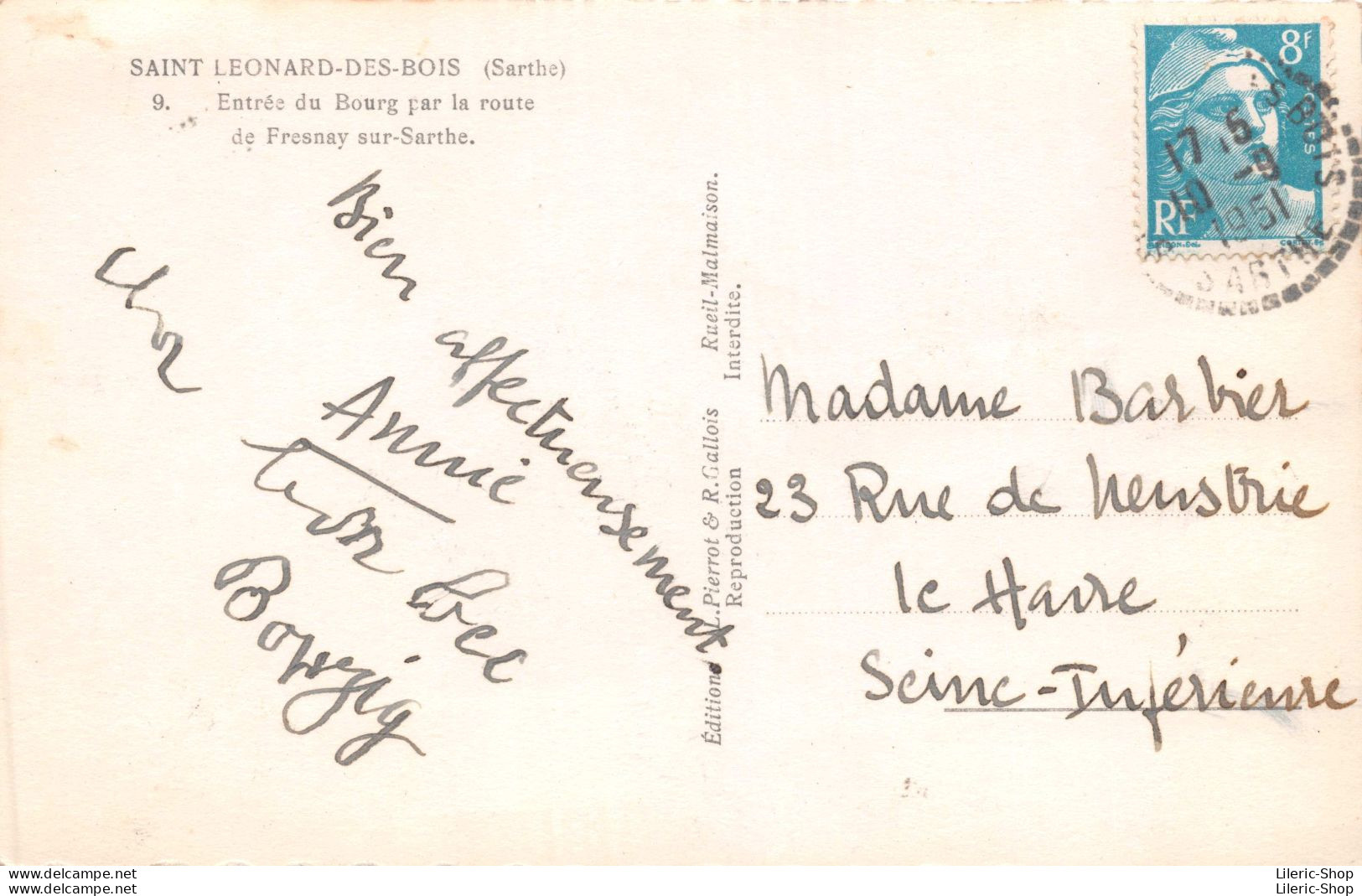 SAINT LEONARD-DES-BOIS (Sarthe) 9. Entrée Du Bourg Par La Route De Fresnay Sur-Sarthe. Cpsm 1951 - Saint Leonard Des Bois