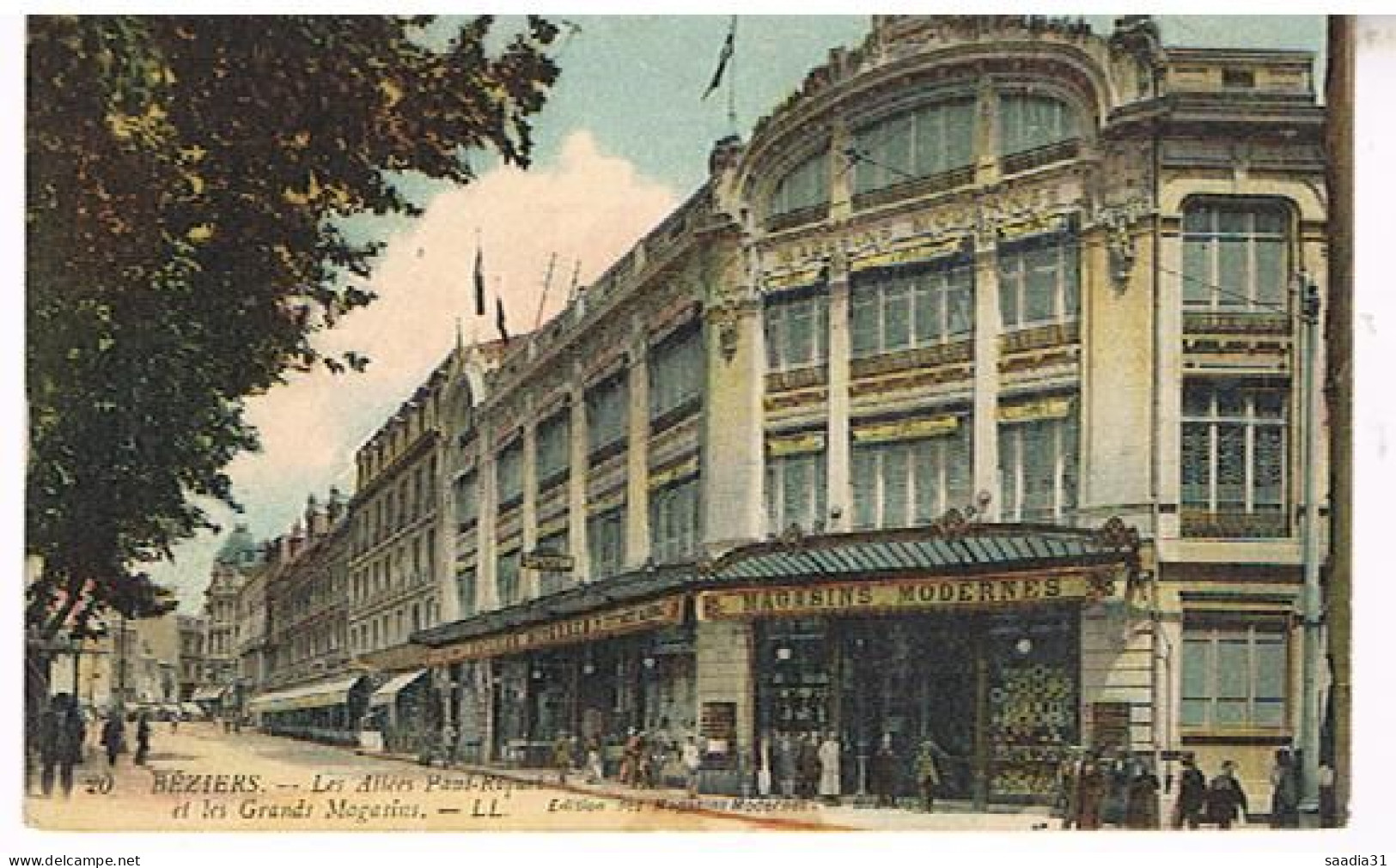 34 BEZIERS  LES ALLEES PAUL RIQUET ET GRANDS MAGASINS  1913 - Beziers