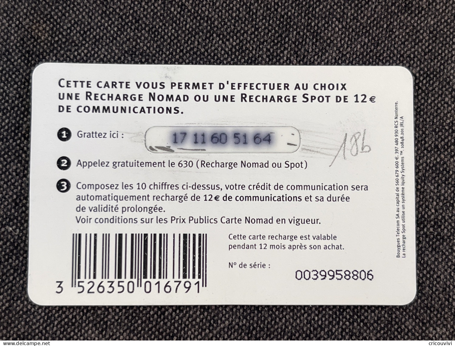 Nomad / Bouygues Nom Pu18b - Cellphone Cards (refills)