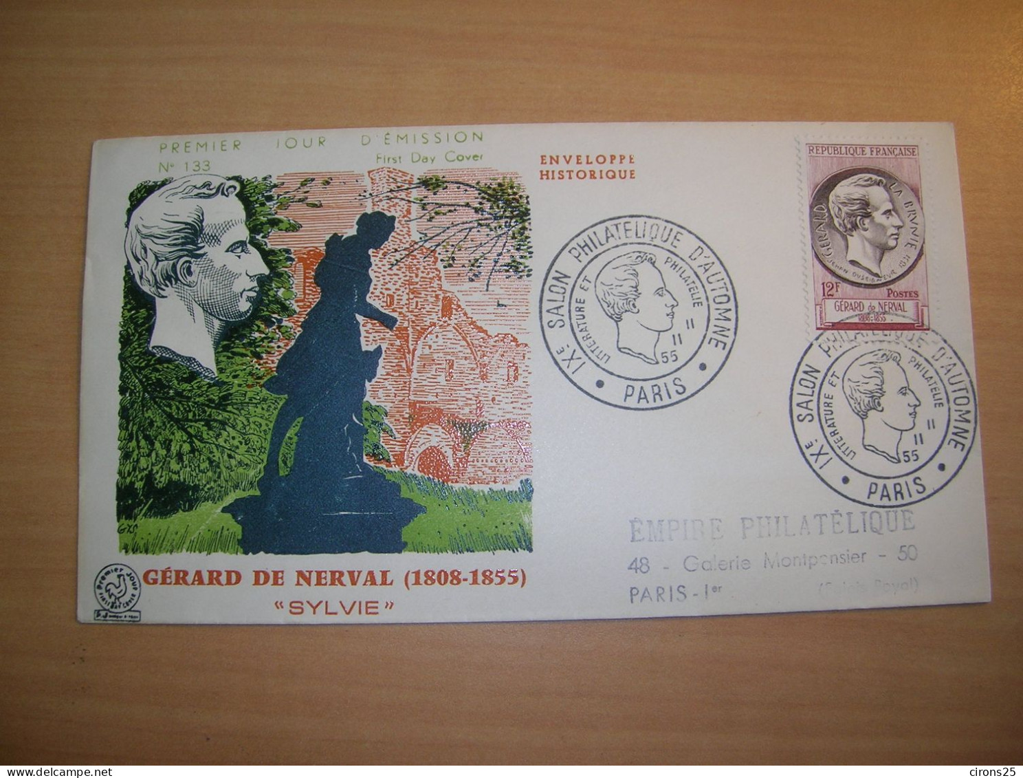 Enveloppe FDC 1er Jour FRANCE Gérard DE NERVAL Salon Philatélique D' Automne PARIS 1955 - 1950-1959
