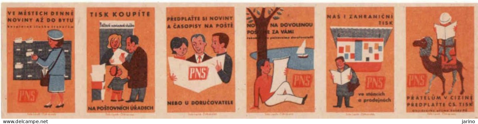 Czech Republic, 6 X Matchbox Labels, Postal Newspaper Service - Boites D'allumettes - Etiquettes