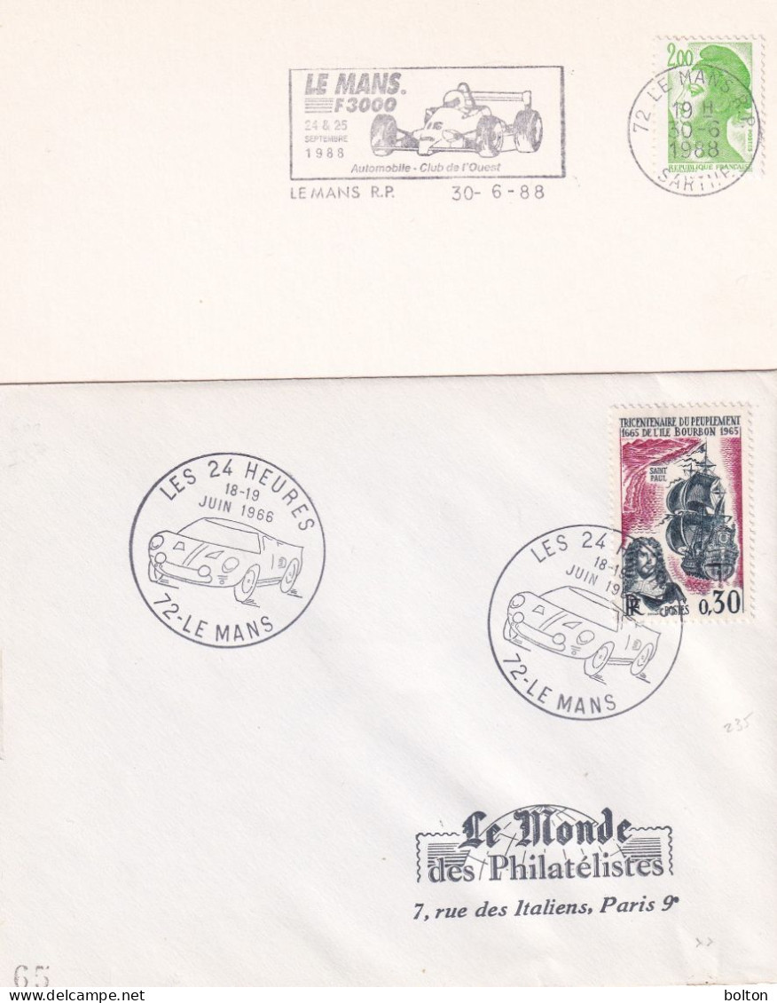 1966 - 88  N.2 Busta E Cartolina  CON ANNULLO SPECIALE Figurato 24  LOERF DI LE MANS - Cars
