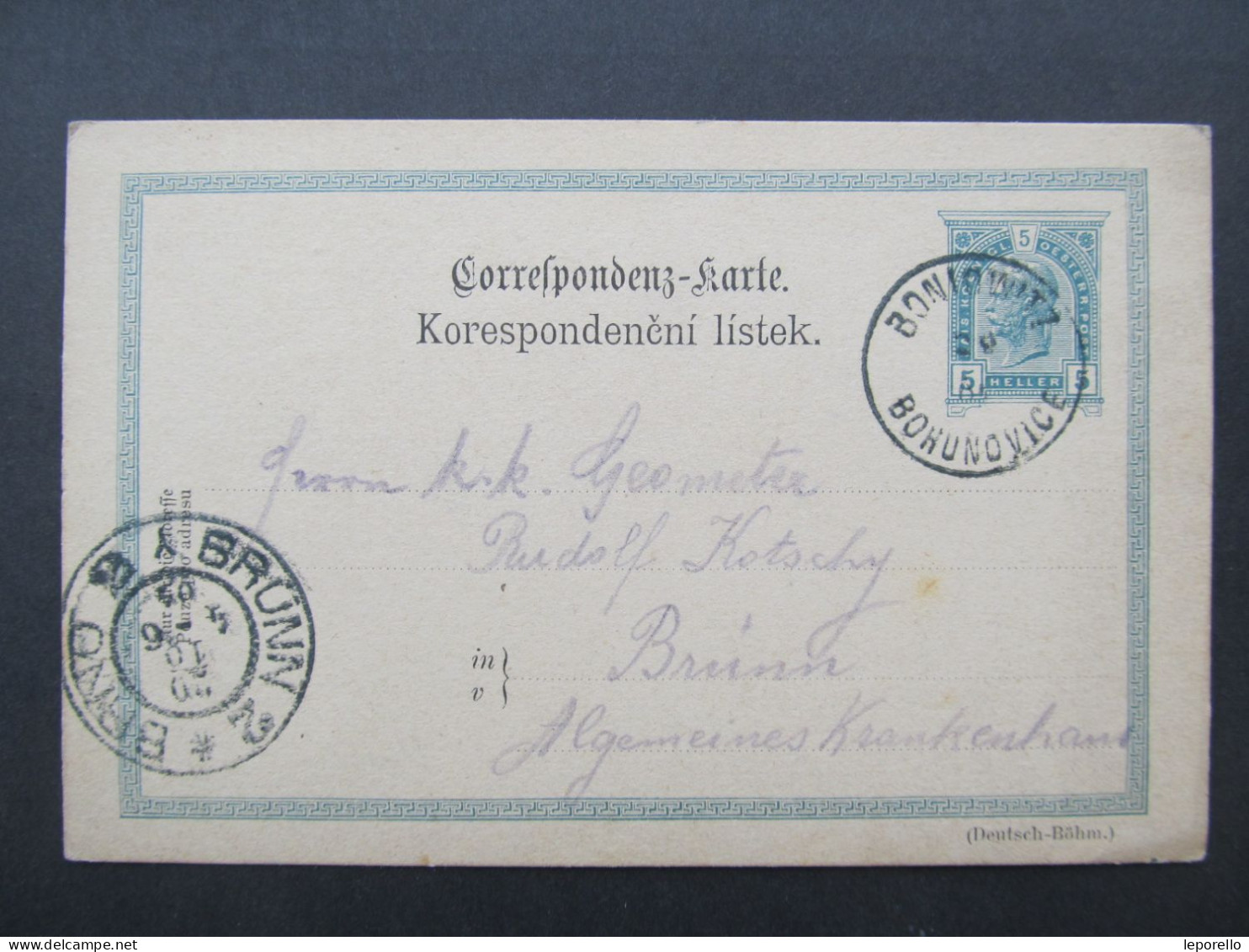 GANZSACHE Bohuňovice Olomouc Boniowitz - Brno 1903  / P9952 - Storia Postale