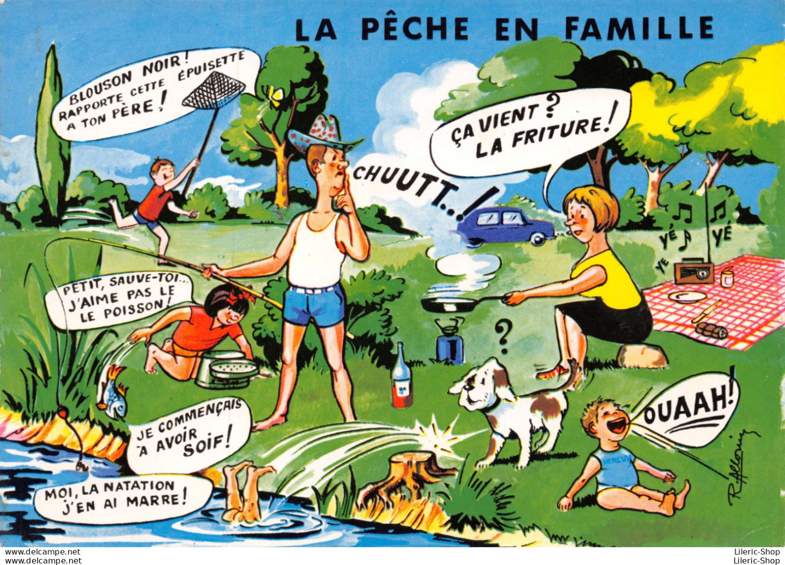 # Humour # Pêche # Illustrateur R. ALLOUIN -  La Pêche En Famille Cpsm GF - Humour