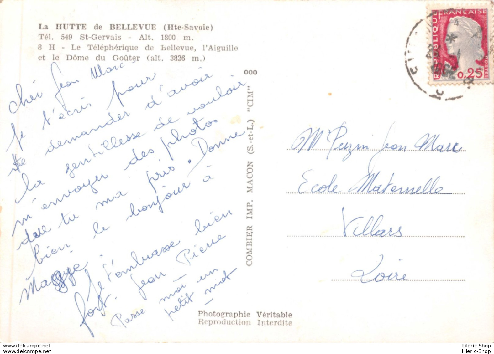 HUTTE De BELLEVUE (74)  St-Gervais  - Le Téléphérique De Bellevue, L'Aiguille Et Le Dôme Du Goûter  Cpsm GF 1962 - Saint-Gervais-les-Bains