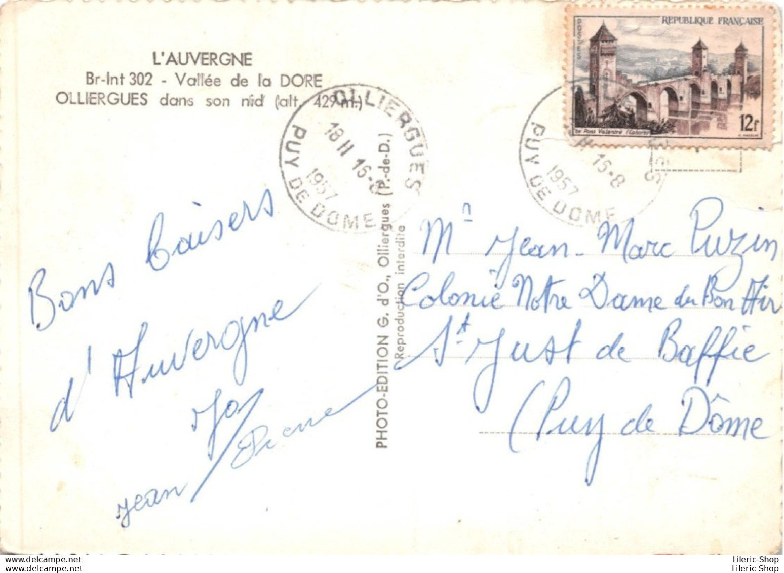 OLLIERGUES (Puy-de-Dôme) Vallée De La DORE  Cpsm GF 1957 - Olliergues