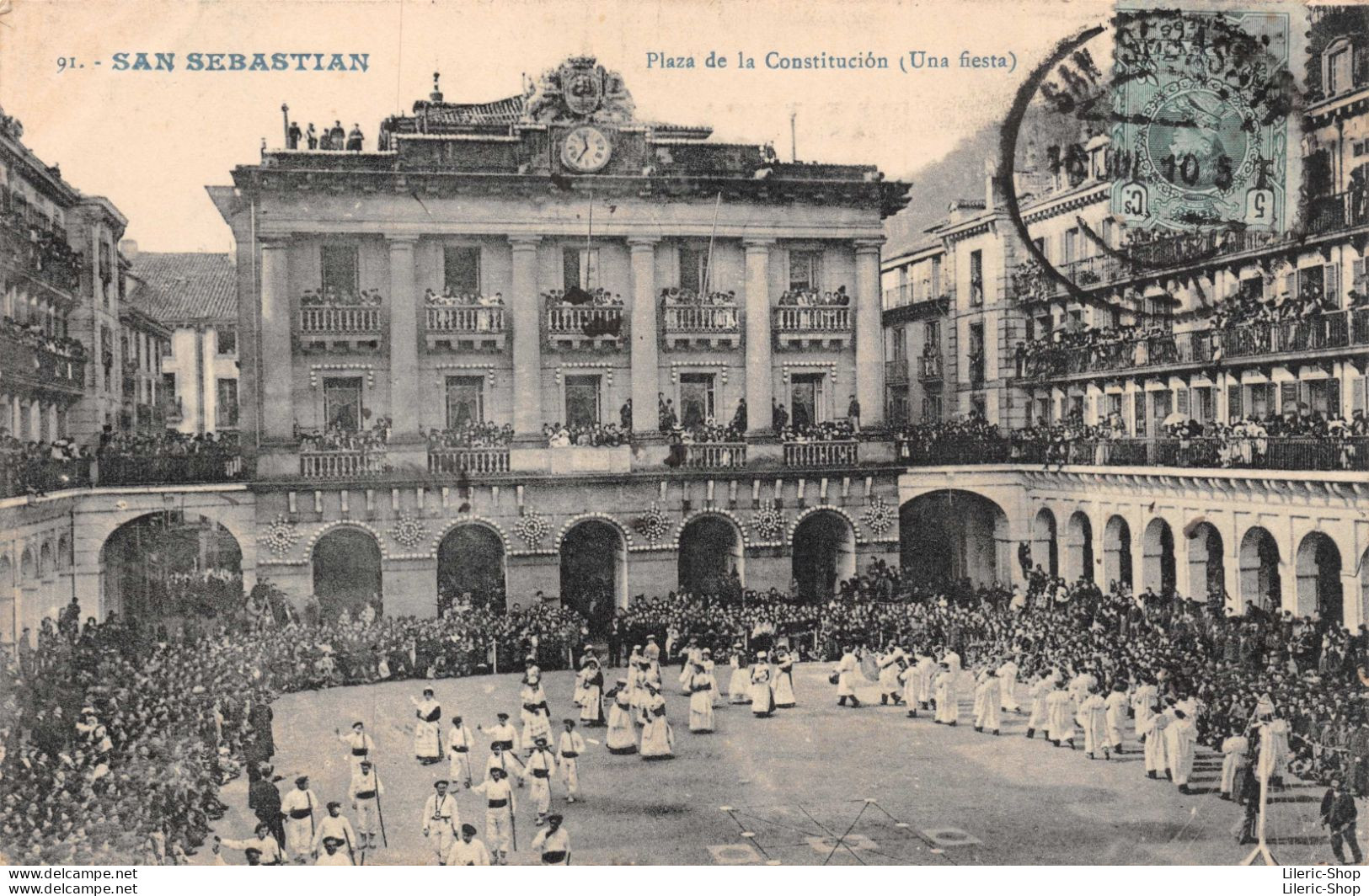 SAN SEBASTIAN Plaza De La Constitución (Una Fiesta) - Tarjeta Postal 1910 Edición G. G. Galarza, San Sebastian - Guipúzcoa (San Sebastián)