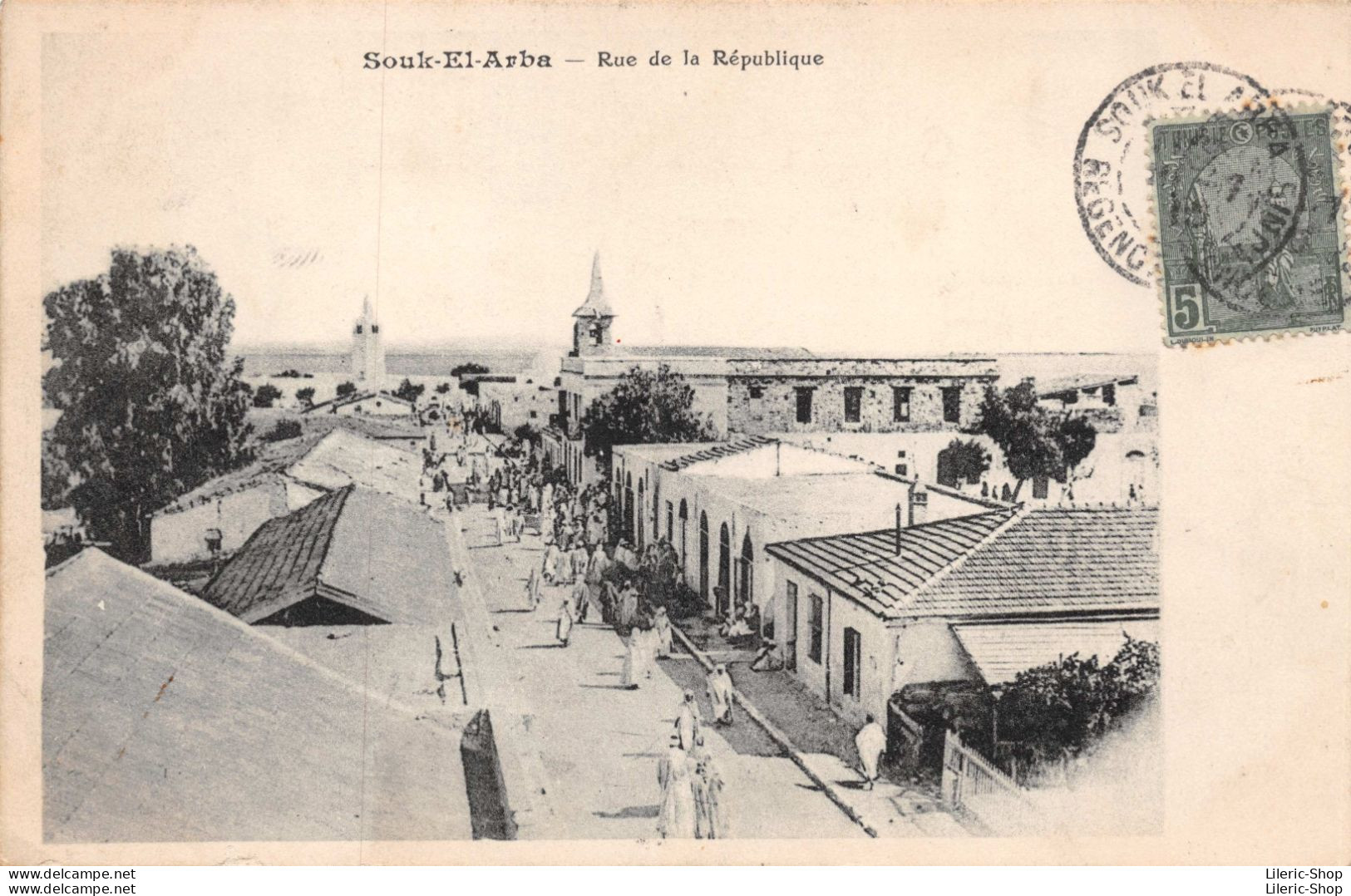 TUNISIE - Souk-El-Arba - Rue De La République- Cpa Dos Simple 1905 - Tunisie