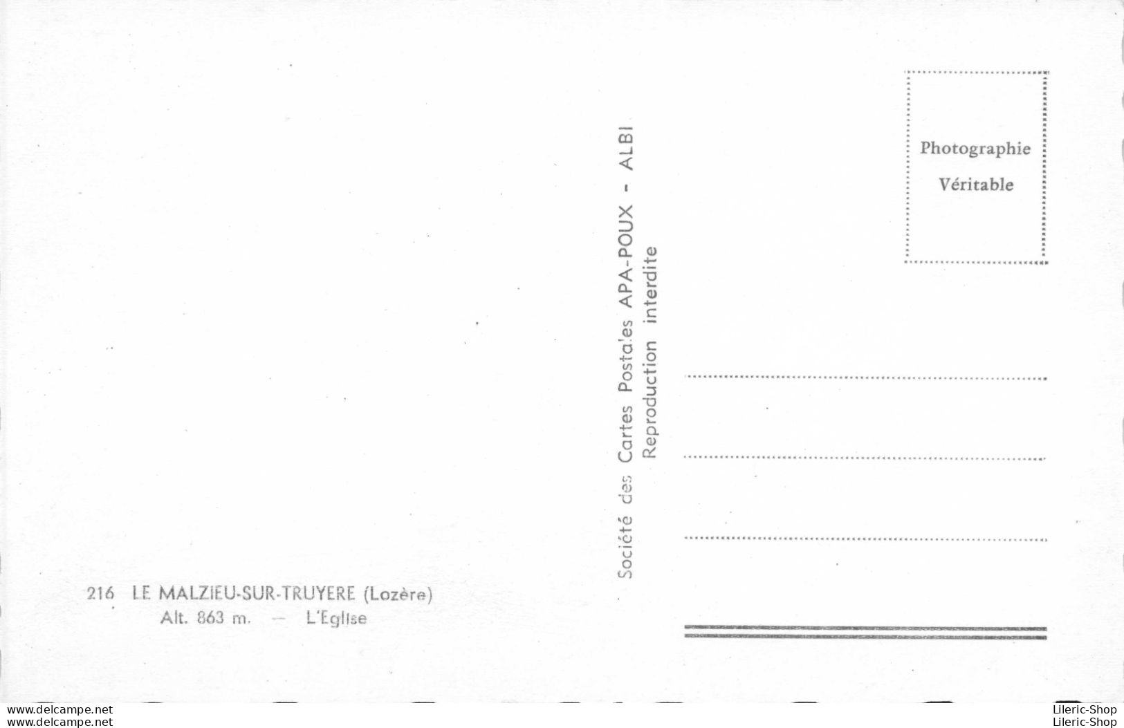 LE MALZIEU-SUR-TRUYERE (Lozère) Alt. 863 M. L'Eglise - APA-POUX - Autres & Non Classés