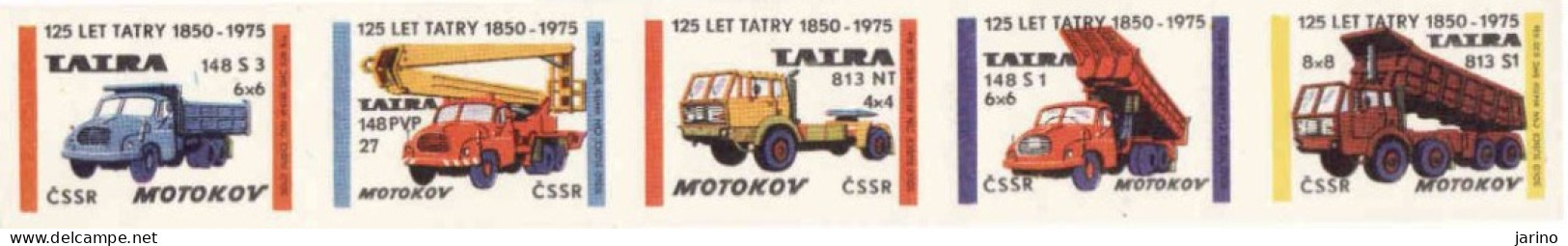 Czech Republic, 5 X Matchbox Labels, Truck - TATRA - 125 Years 1850 - 1975, Motokov - Luciferdozen - Etiketten