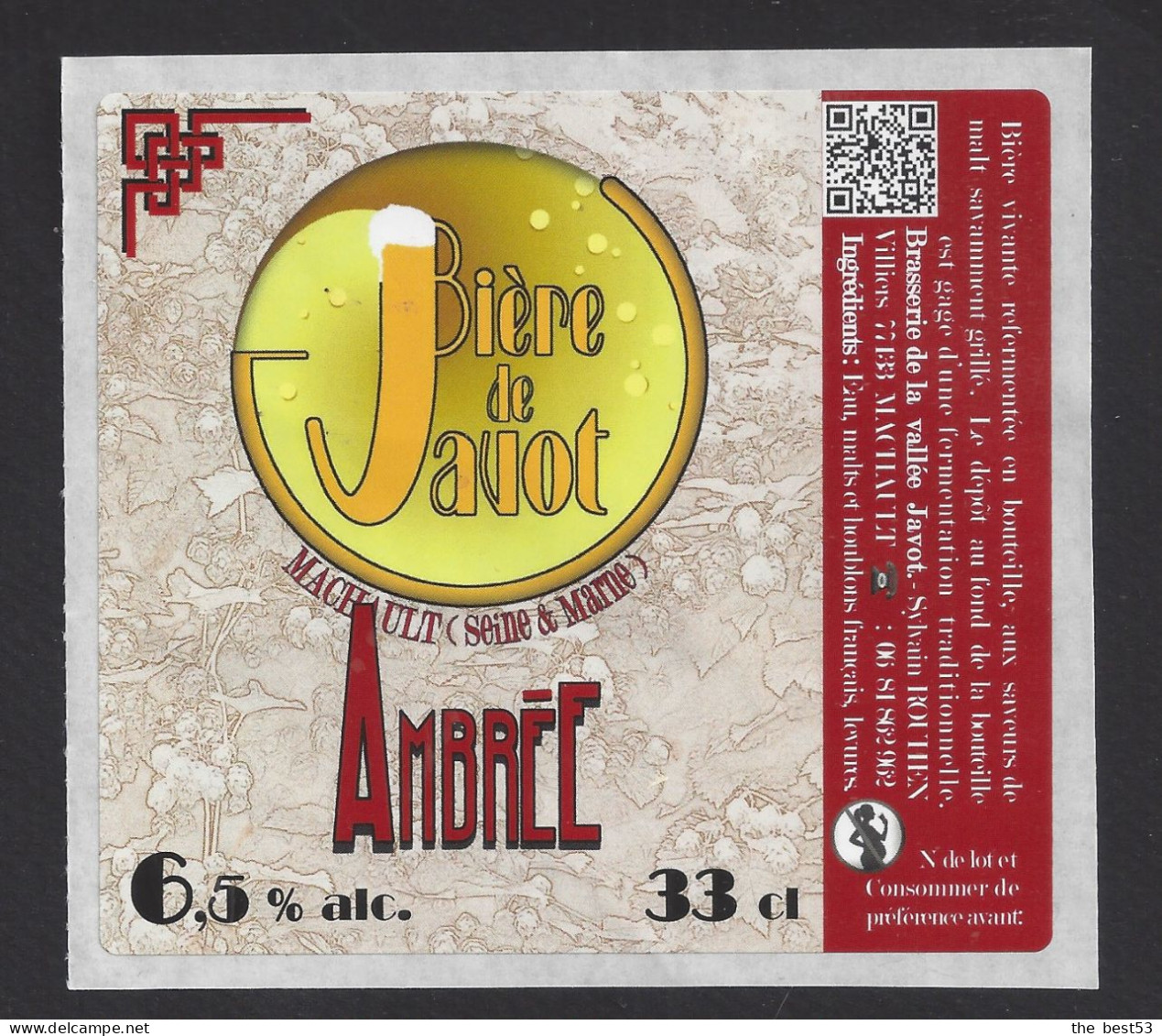 Etiquette De Bière Ambrée  -  De Javot  -    Brasserie Rouhen  à  Machault   (77) - Bier