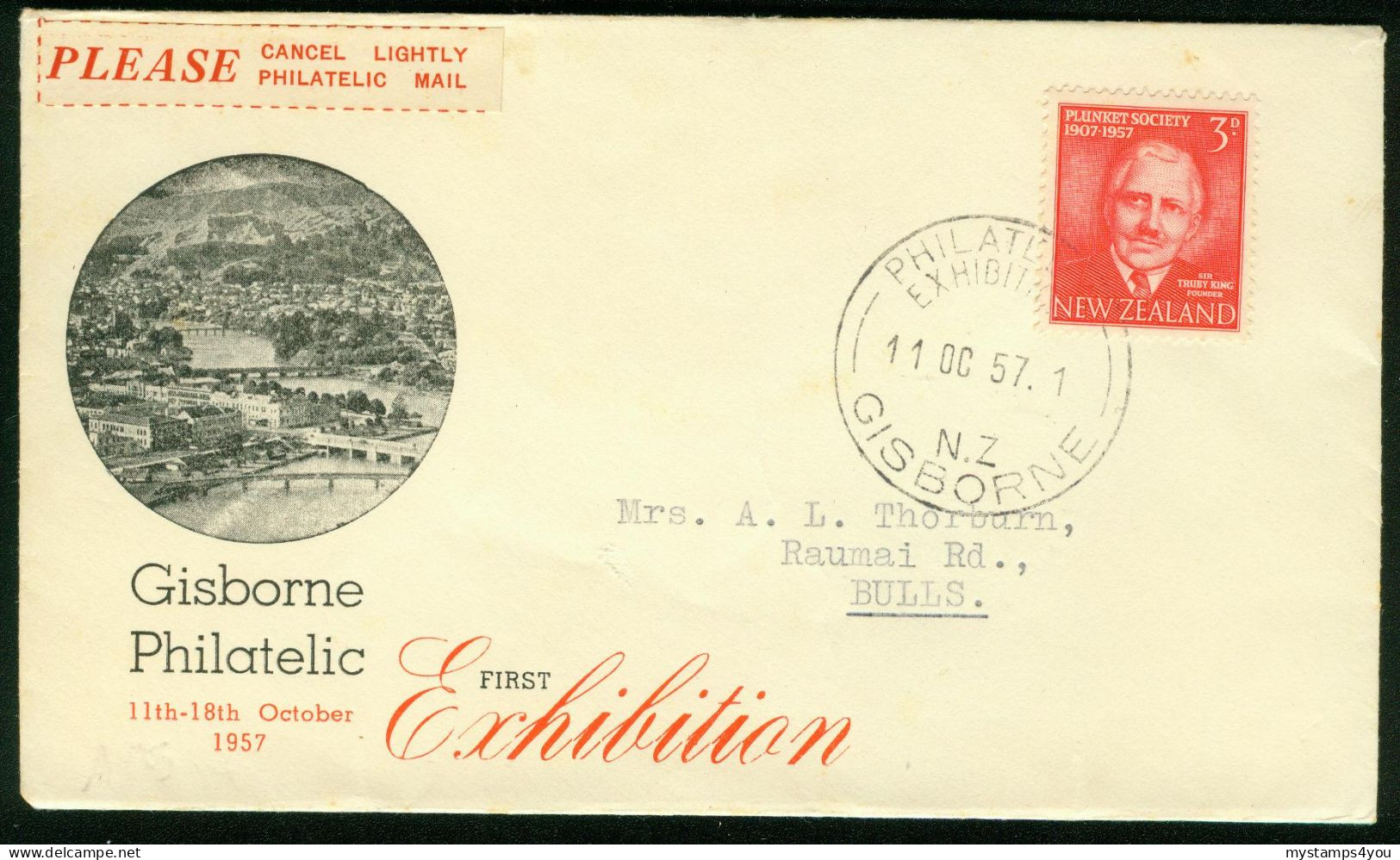 Br New Zealand, Gisborne 1957 Special Cover > New Zealand (Gisborne Philatelic First Exn) #bel-1063 - Briefe U. Dokumente