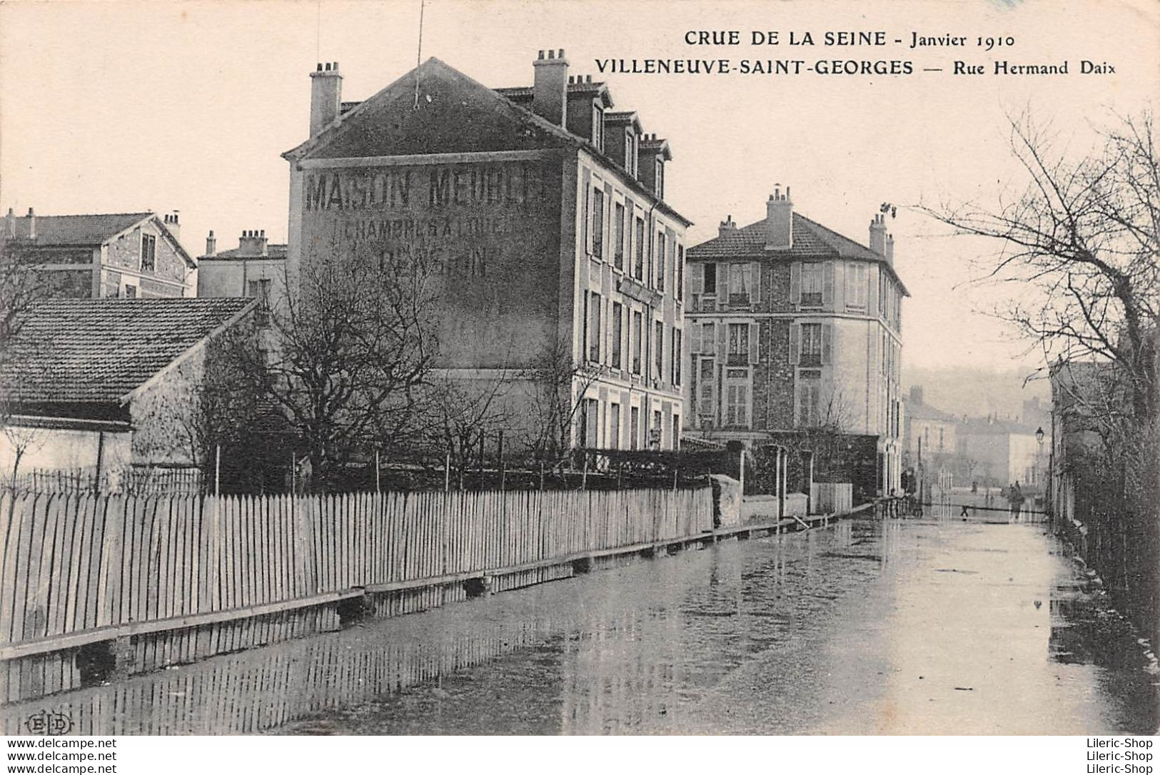 [94] CRUE DE LA SEINE - Janvier 1910  VILLENEUVE. SAINT-GEORGES - Rue Hermand Daix - Pub Bouillon KUB - Villeneuve Saint Georges