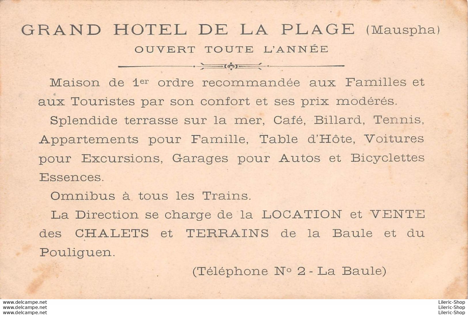 [44] ENTRE LA BAULE & LE POULIGUEN - LE GRAND HOTEL DE LA PLAGE - AUGEREAU & JOURDRAN - Propriétaires - Other & Unclassified