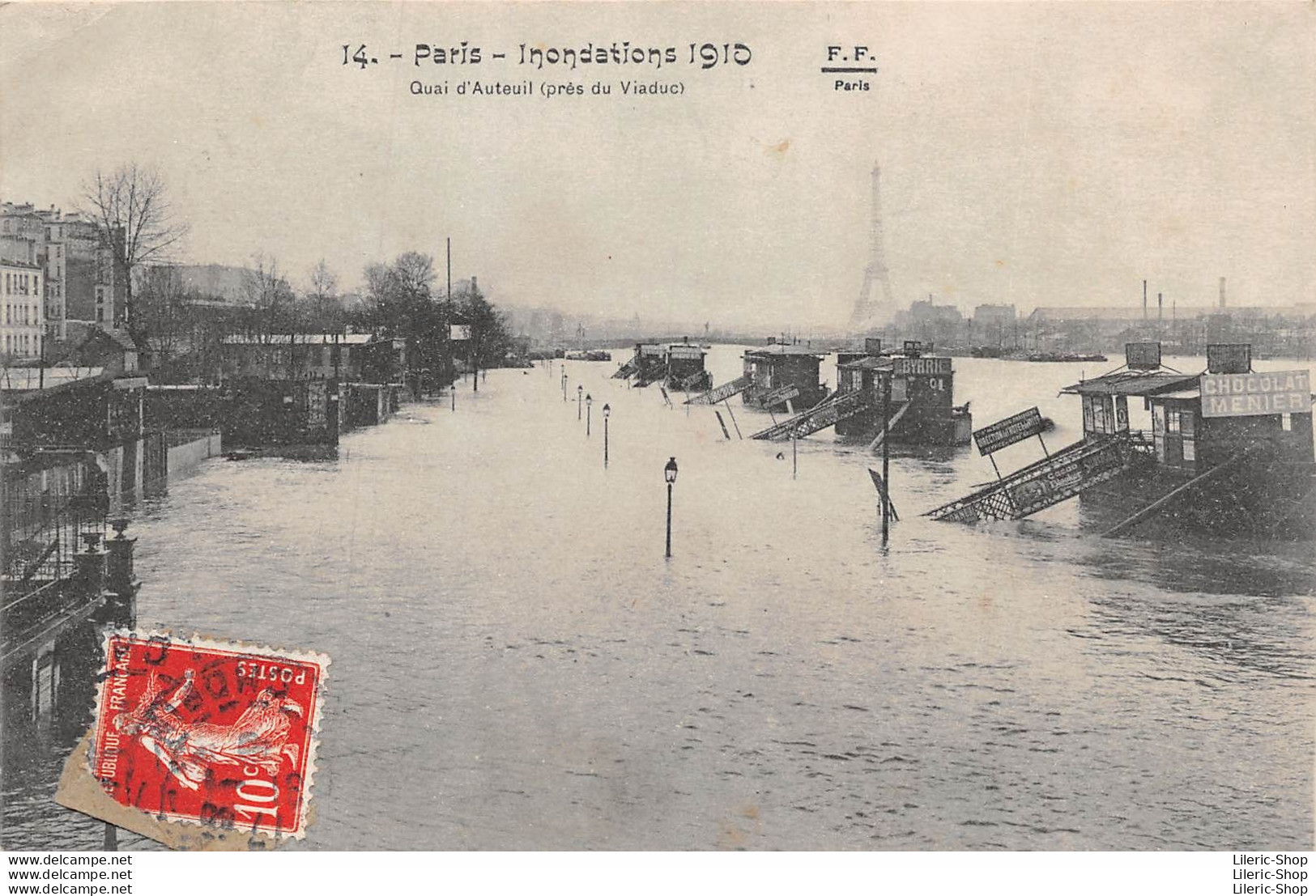 [75] Paris > Inondations De 1910  - Quartier D'Auteuil Près Du Viaduc - Les Bateaux Parisiens. - Inondations De 1910