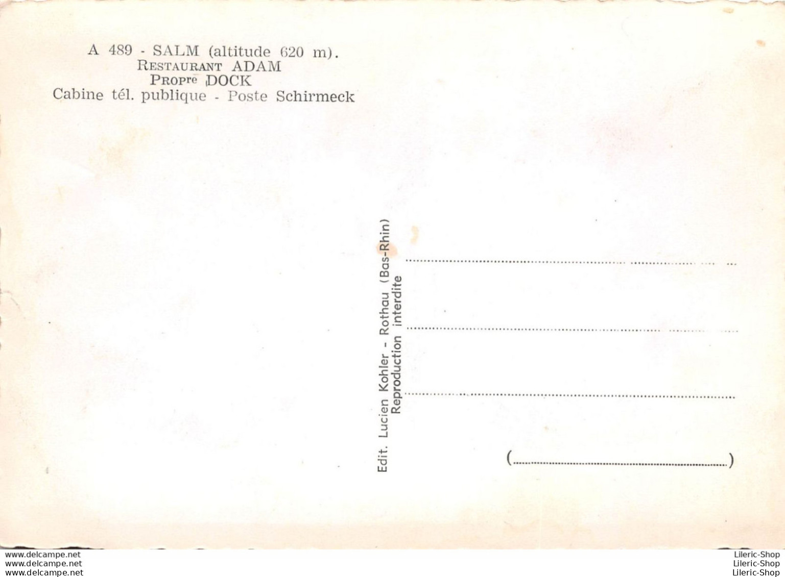 [67] Bas Rhin > SALM - RESTAURANT ADAM Propriétaire DOCK Cabine Tel. Publique - Poste Schirmeck - Sonstige & Ohne Zuordnung