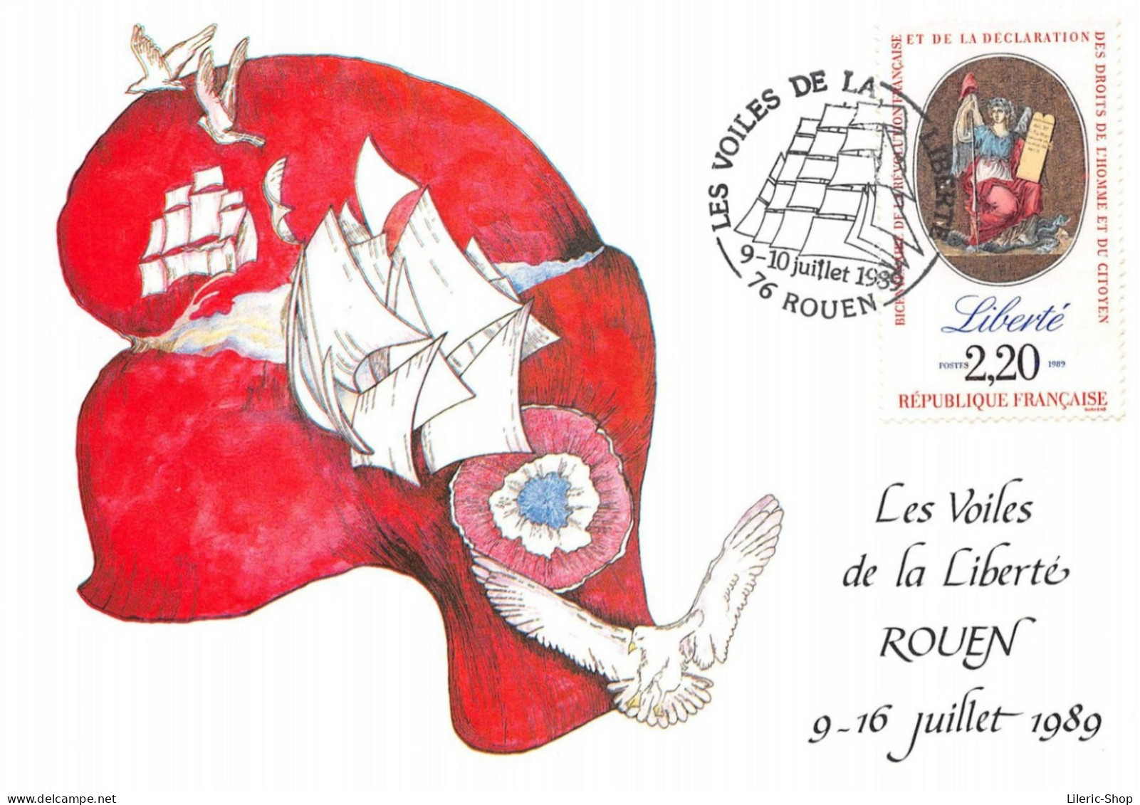 Les Voiles De La Liberté - (76) Rouen - 10.7.1989 - FDC 1er Jour Coté ..€ Carte Maxi - 1980-1989