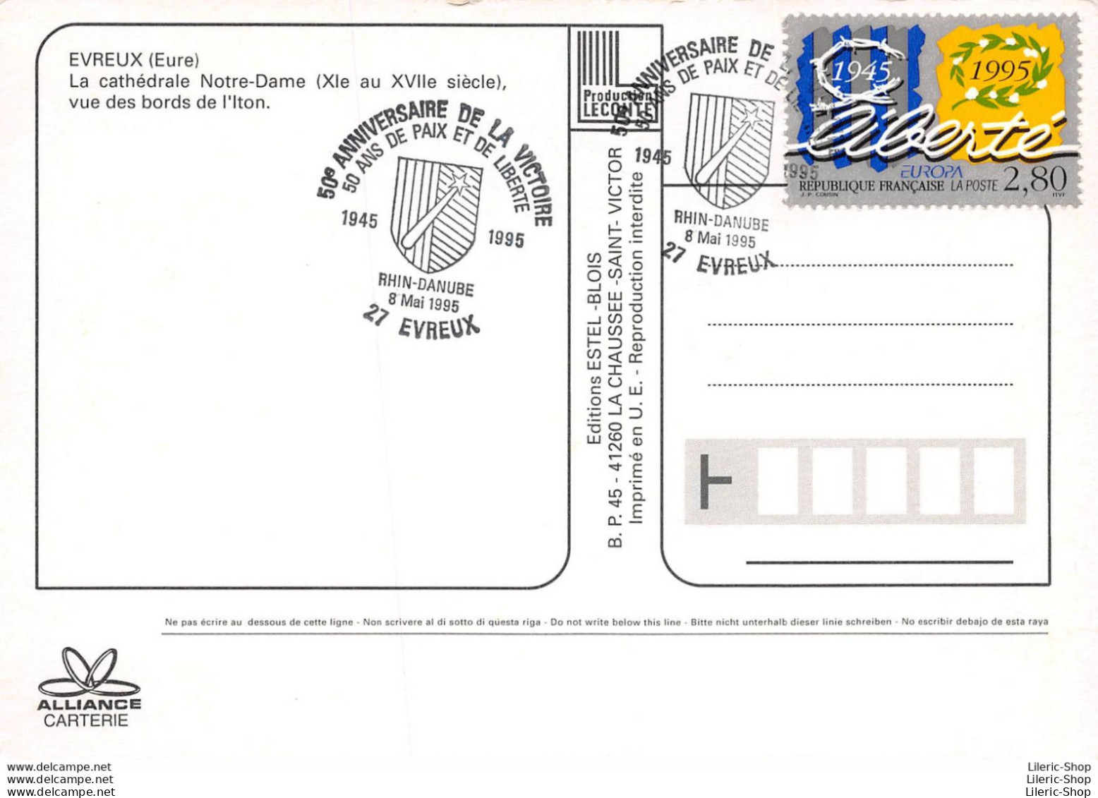 Cachet  Commémoratif 50 ème Anniversaire Du 8 Mai 1945  Sur Cpm Evreux (27) - Gedenkstempel