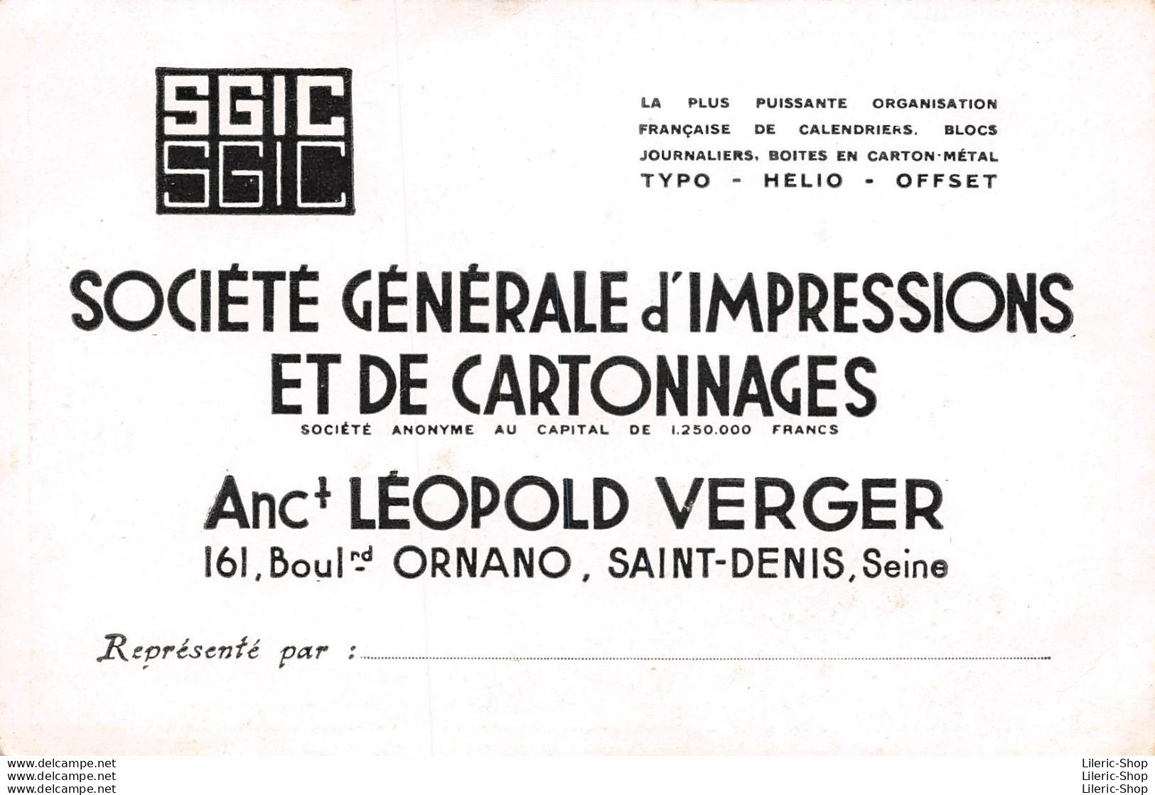 LITHO AVEC PUB S.G.I.C. SOCIÉTE GENÉRALE D'IMPRESSIONS  ET DE CARTONNAGES - ST-DENIS (93) - Publicité