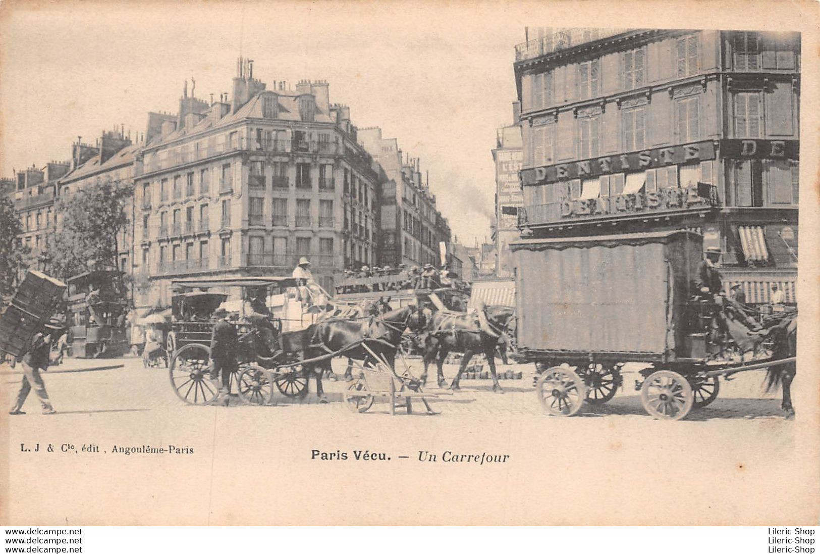 [75] - Série Paris Vécu - Attelages Roulotte - Tramway à L'impérial - Porteur  De Cartons - Un Carrefour - Lots, Séries, Collections